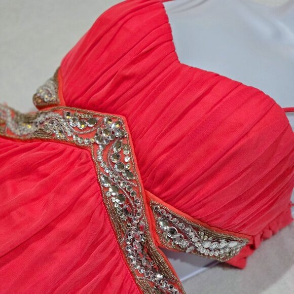 Trixxi ✦ Blush Chiffon Beaded Dress ✦ Cutout Back Tiered Layers Adjustable Strap - Picture 5 of 15